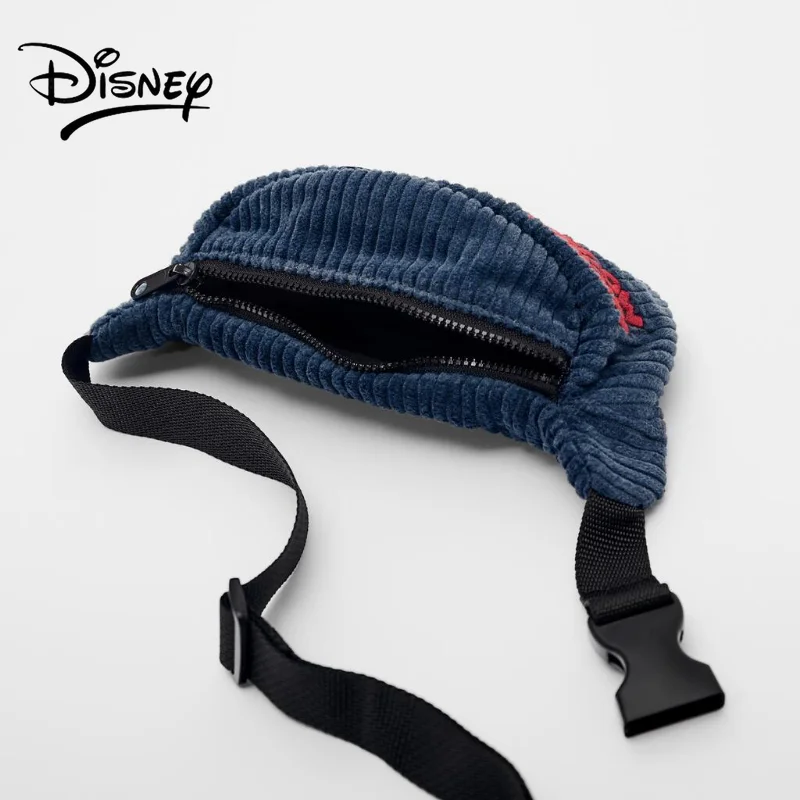Disney Fanny Pack Blue Mickey Mouse Embroidered Plastic Avatar Corduroy Fabric for Children