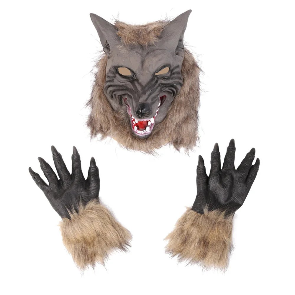 

Creepy Wolf Costume Halloween Cosplay Wolf Mask Werewolf Claws Set Gloves Terror Devil Fancy Headdress Prank Props Wolf Headgear