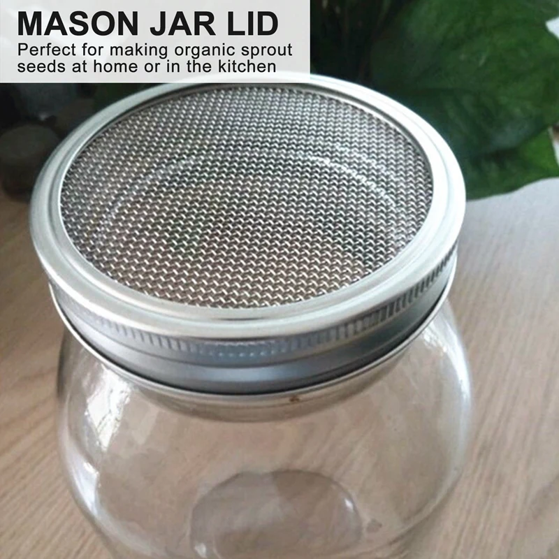 Набор крышек из нержавеющей стали для проращивания в банках Мейсонов с широким горлышком, сетчатый фильтр для консервирования и семян.