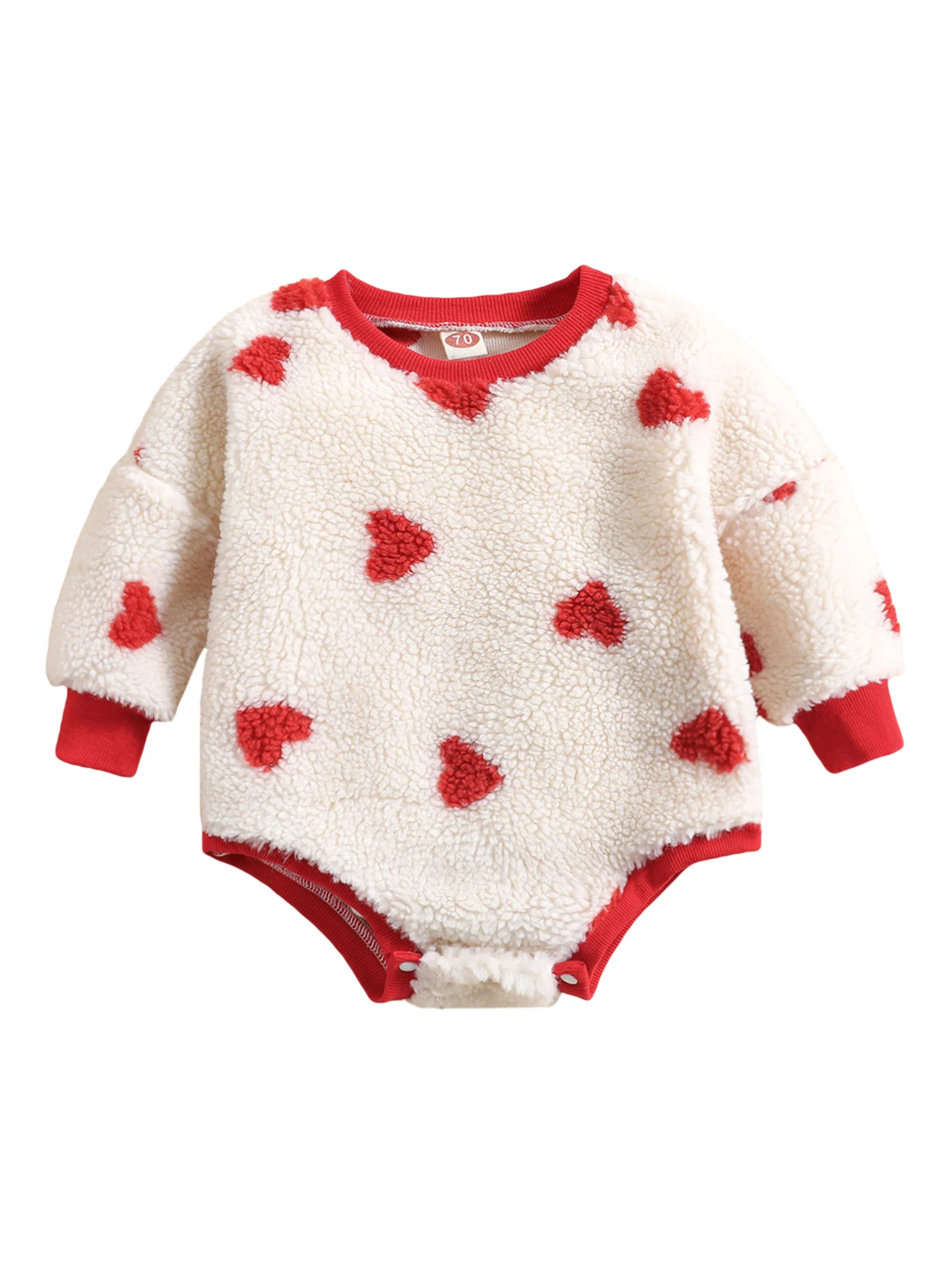 

Baby Girls Autumn Winter Romper Long Sleeve Round Neck Heart Print Casual Romper