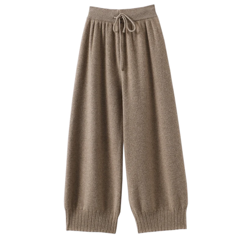 Relaxed casual 100% wool cashmere wide leg pants Women's knitting new 23 versatile women's wool wide leg pants Spring and Autumn