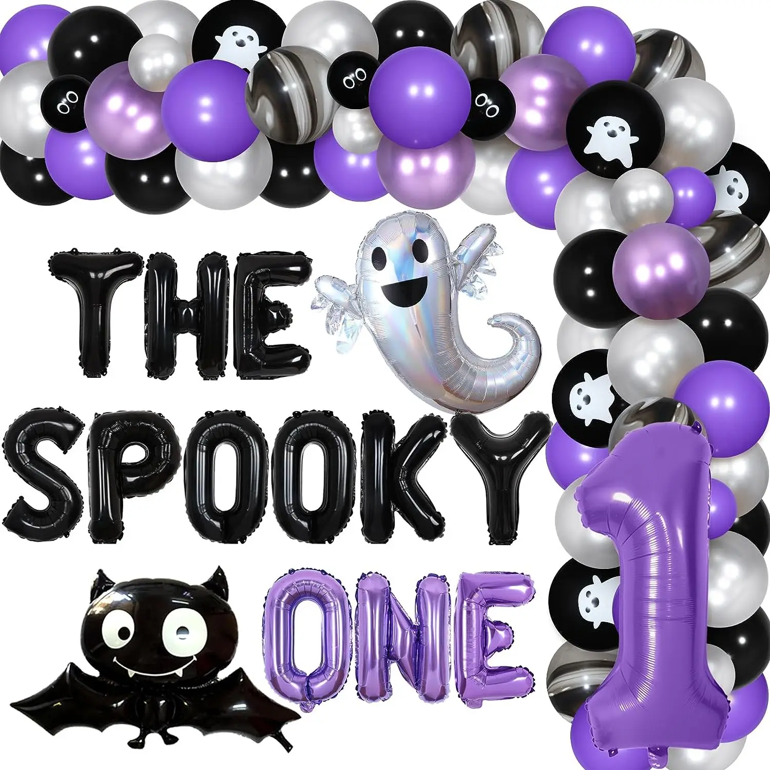 

The Spooky One Halloween 1st Birthday Decorations Purple Black Balloon Arch Kit The Spooky One Number 1 Bat Ghost Foil Balloons