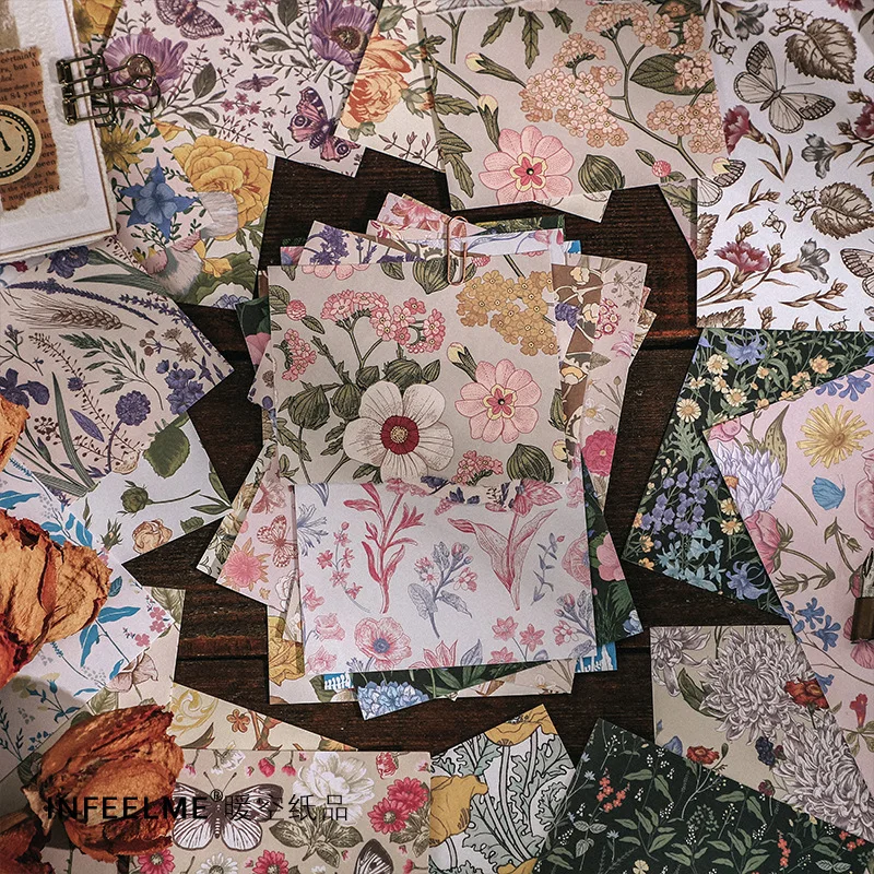 

60 Pcs Retro Diary Floral Material Paper Junk Journal Planner Scrapbooking flower CuteDecorative Diy Craft Background Paper