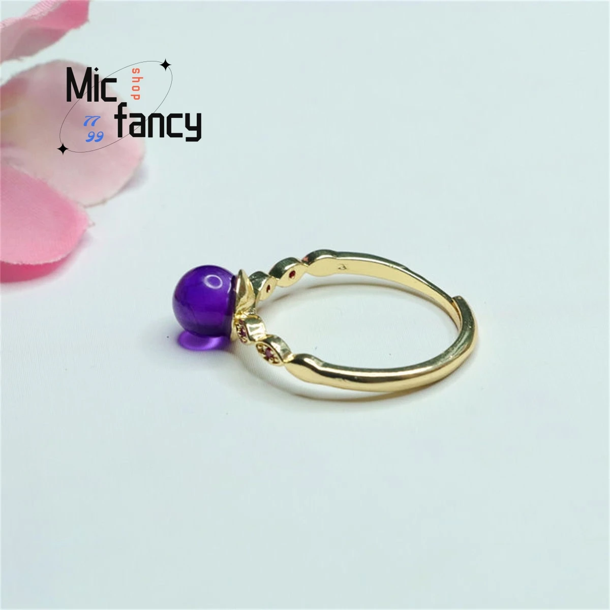 

Natural Amethyst Ball Ring Inlaid With Zircon Finger Holder Popular Women Can Adjust Simple Personality Versatile Vintage Style