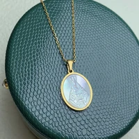 stainless steel gold pendant necklace natural mother of pearl shell oval medal religious virgin charm jewelry for women 2022