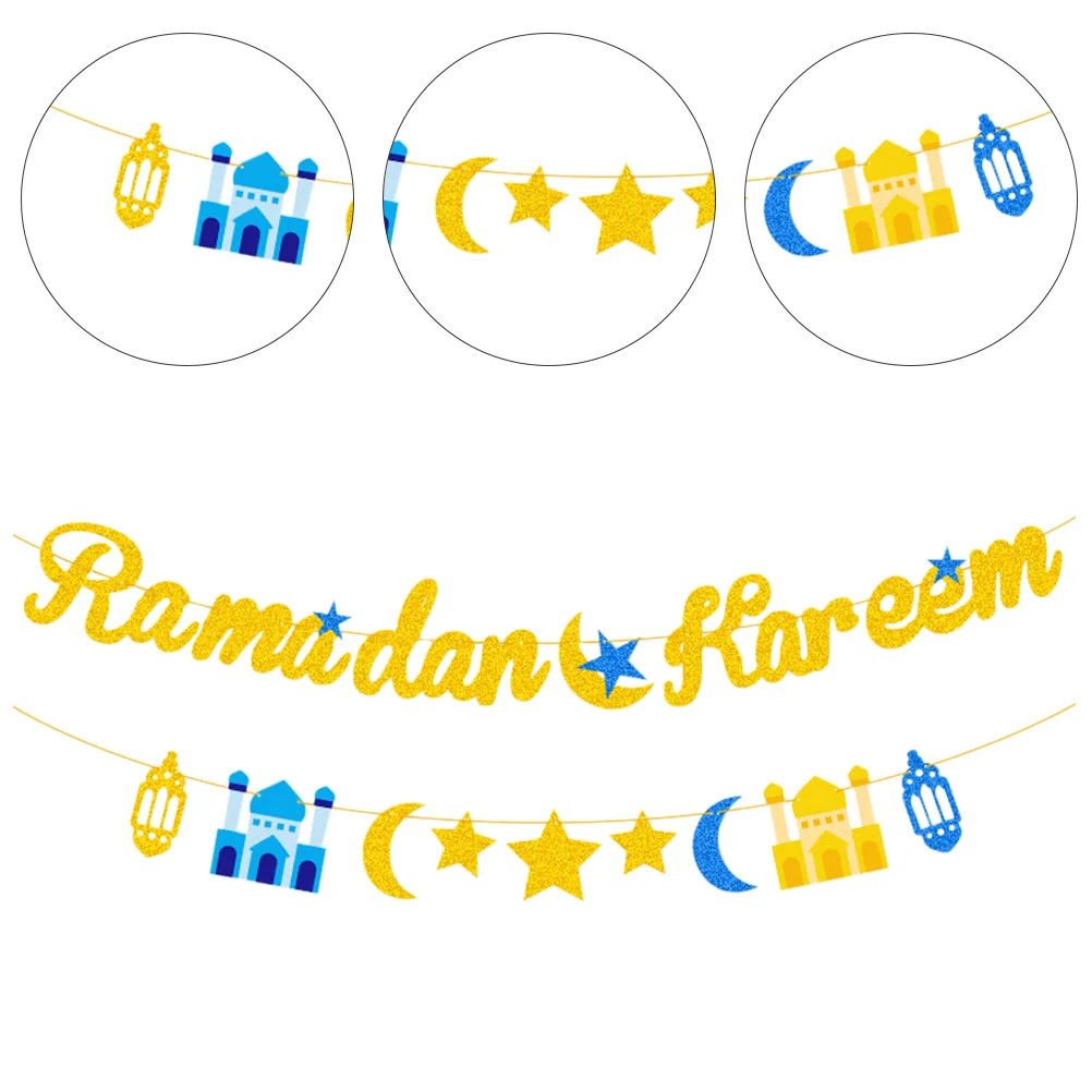 

2pcs Lovely Eid Mubarak Banner Eid Mubarak Flag Glitter Eid Mubarak Banner