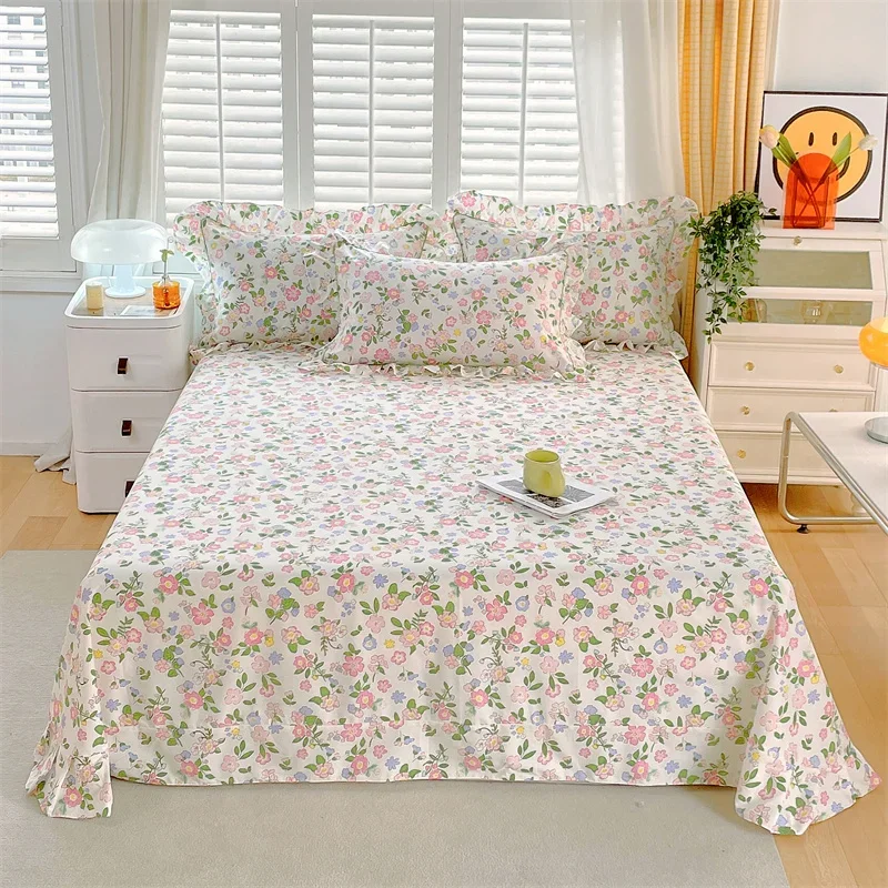 Комплект простыней с розовыми цветами 3 шт. 100% хлопок простыни закругленными