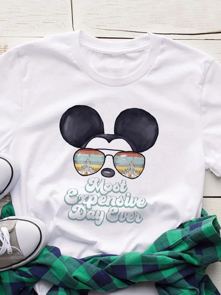 

Disney Summer T-Shirt New Cool Fashion Mickey Sunglasses Series Trendy All-Match Disney Brand Cartoon Casual Tshirt Lady O Neck