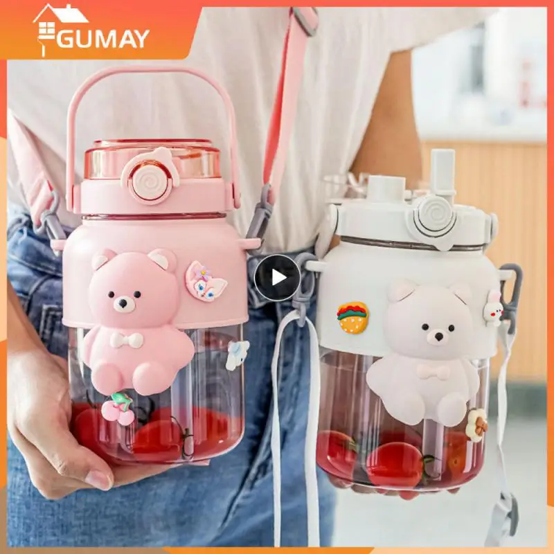 

Carry-on Cup Food Grade Material With Adjustable Strap Sports Water Bottle Double Drink Straw Big Belly Cup Pipette Cup Kettle