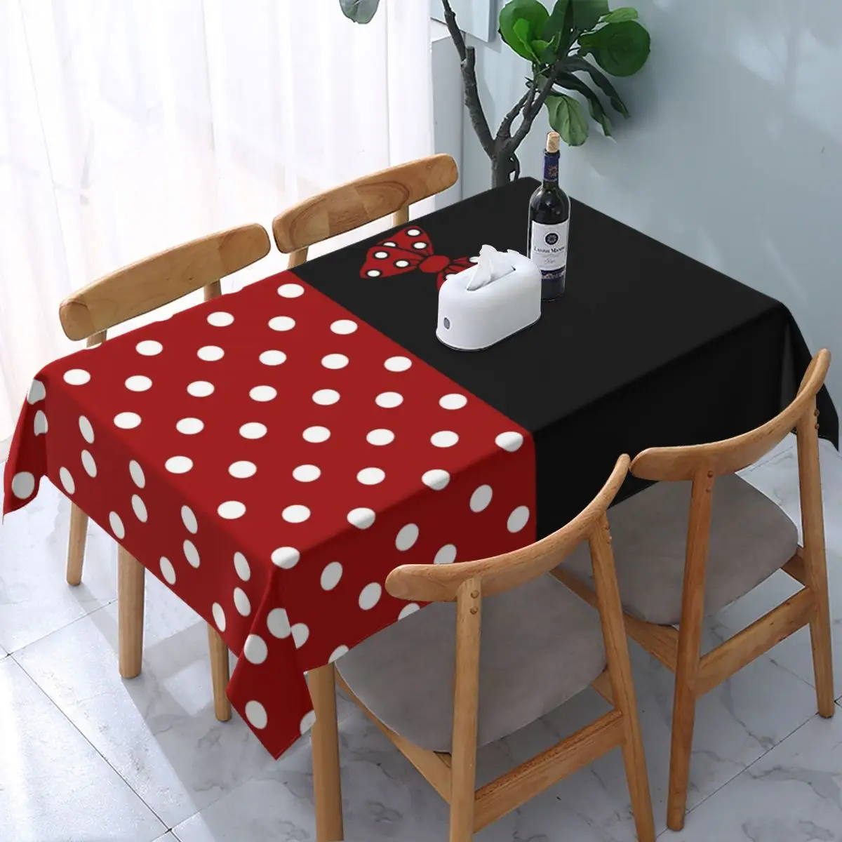 

Diy Cute Cartoon Minnie Character Tablecloth Rectangular Fitted Oilproof Table Cover Cloth for Dining Room