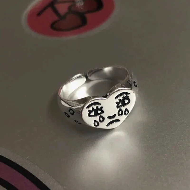 Кольцо в стиле Харадзюку с сердцем и слезами регулируемое Y2K | Украшения