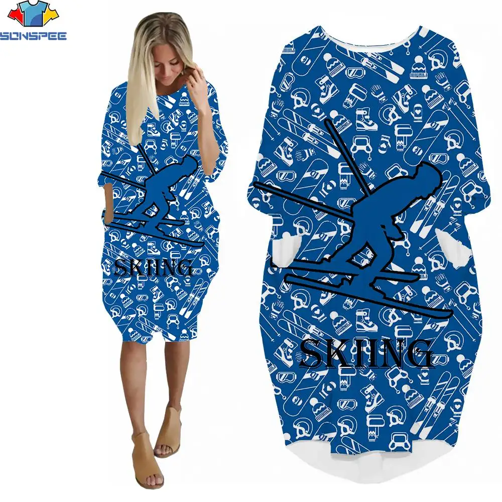 

SONSPEE 3D Print Women Dress Snowboarding Sports Sled Adventure Extreme Summer Trend Harajuku Party Street Loose Ladies Clothing