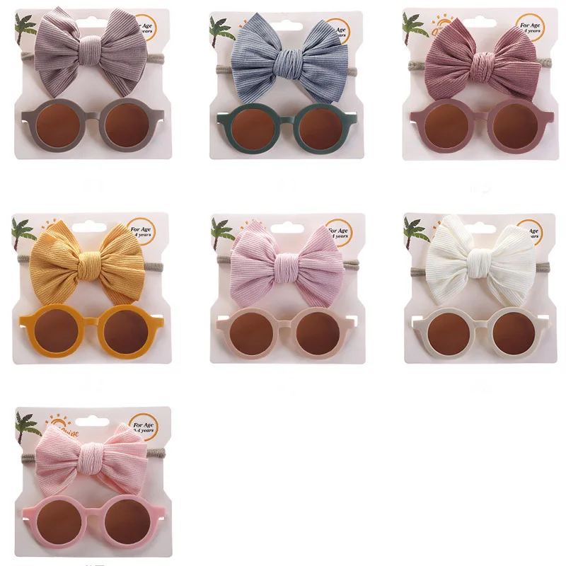 

2Pcs/Set Baby Round Sunglasses Children Vintage Sun glasses UV400 Protection Classic Kids Shade Eyewear Summer Hair Accessories