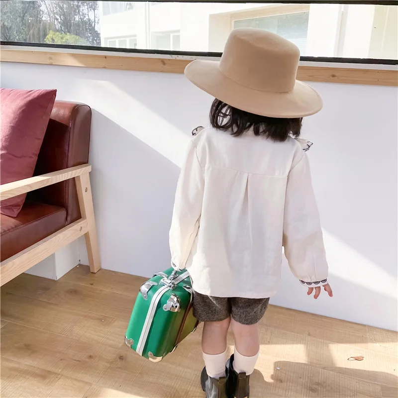 

Girls Long Sleeve 2022 Spring New Sweet Ruffles O-neck Children Casual Solid Color Cotton Baby Shirt Girls Shirts