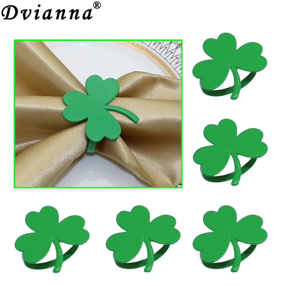 

12Pcs Shamrock Clover Napkin Ring St. Patrick's Day Napkin Holder for Saint Patrick's Day Wedding Party Table Decorations HWL12