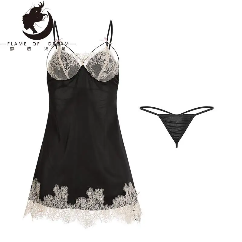 Flame of dream Sexy Lace Sweet Nightwear With Breast Pad Satin Suspender Nightdress Home Clothes 22995