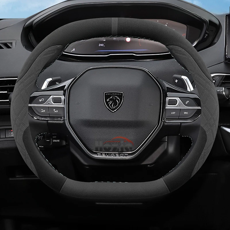 Замшевый кожаный чехол на руль автомобиля для Peugeot E-3008 3008 E-2008 2008 E-308 GT 2021 2022 2023 2024 2025 Автоаксессуары
