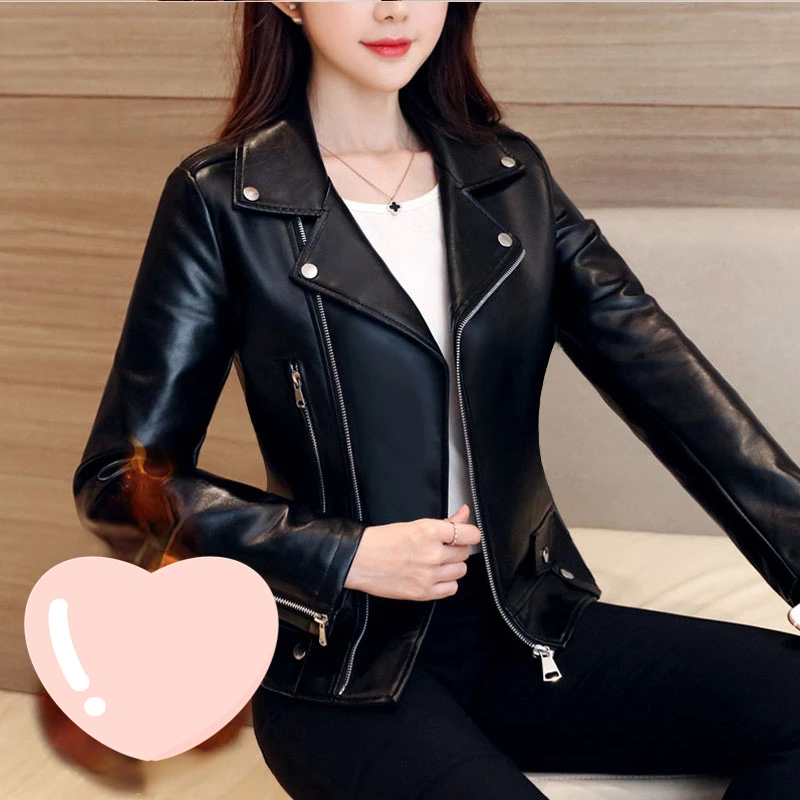 

2022 Autumn Winter Pu Faux Leather Jackets Women Long Sleeve Zipper Slim Motor Biker Leather Coat Female Outwear Coat L377