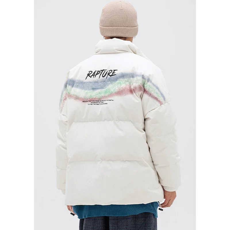 Streetwear Men New Black Stand Collar Keep Warm Down Jacket Fashion Rainbow Cotton Clothes Thickening Outerwear Winter Female