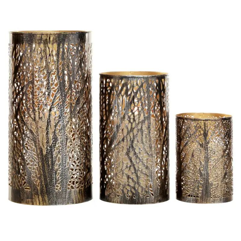 

3 Holder Bronze Metal Tree Candle Lantern, Set of 3