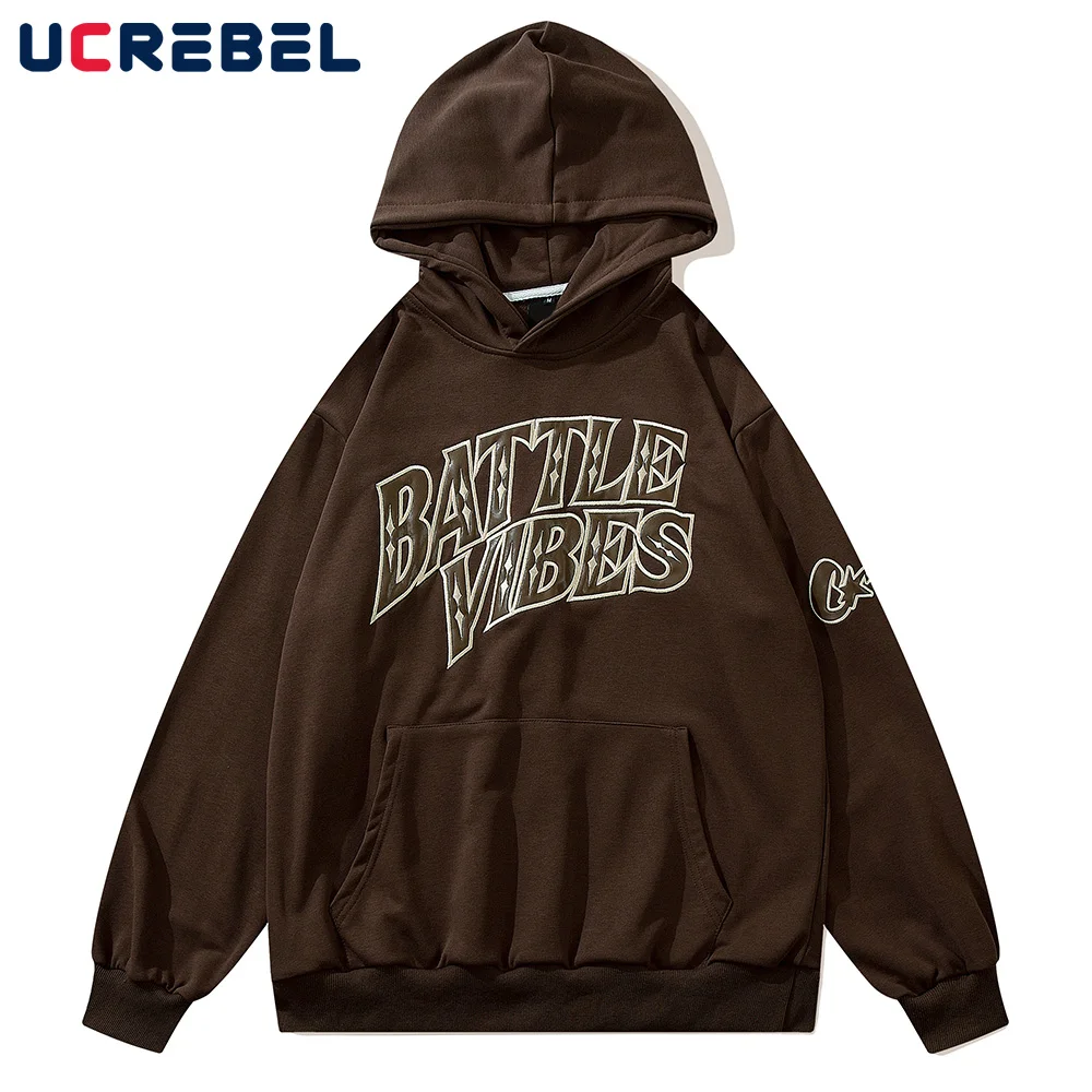 

Letter Patch Embroidered Sweatshirt Mens Autumn Casual Pocket Hoodie High Street Loose Long Sleeve Cotton Outerwear Men