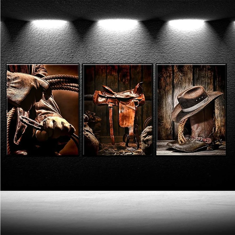 

5D «сделай сам» Алмазная вышивка коричневая соломенная шляпа кожаная Rancher веревка ботинки алмазная живопись вышивка крестиком декор для Homex3pcs