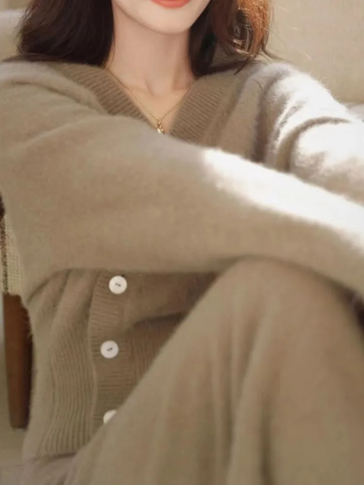 Однотонный вязаный свитер костюмы из 2 предметов для женщин модные блузки топы и