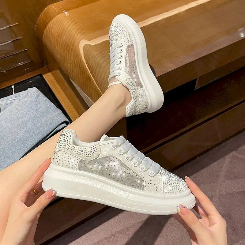 

Ricaqico Fashion Women's Shoes 2022 Spring Summer New Casual Rhinestone Single Shoes All-match Breathable Sports Sneakers Women
