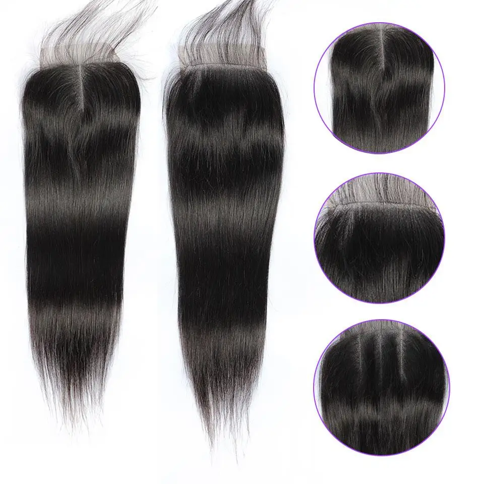 

Lace Closure Straight Hair Transparent Lace Closure Only Brazilian Human Hair Middle/Free Part 4X4 Lace Closure 8-20 Inch
