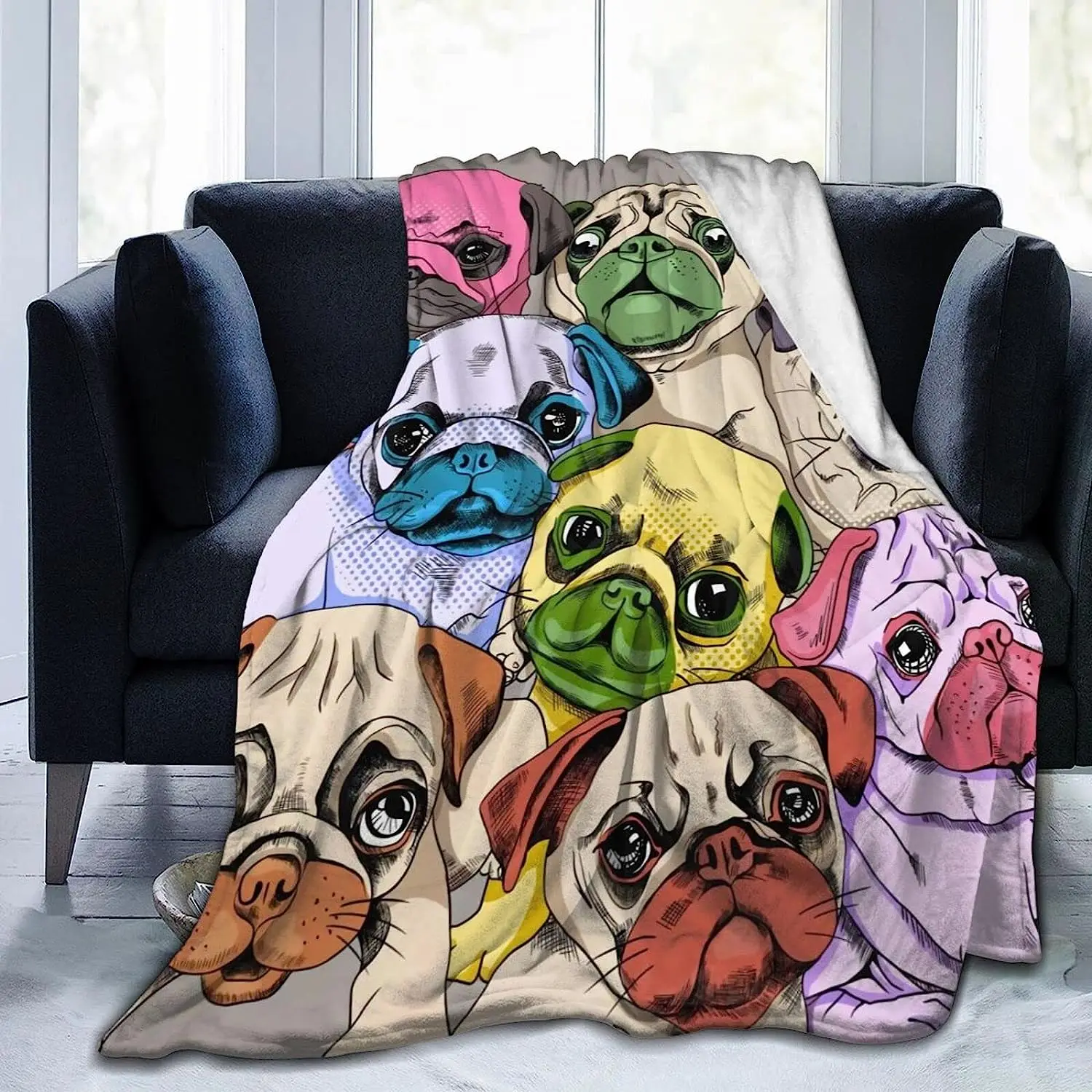 

Для собак Мопсов Throw ультра-мягкое Флисовое одеяло 50x40 дюймов, для постельных принадлежностей, кушетки, дивана, кровати, теплое покрывало