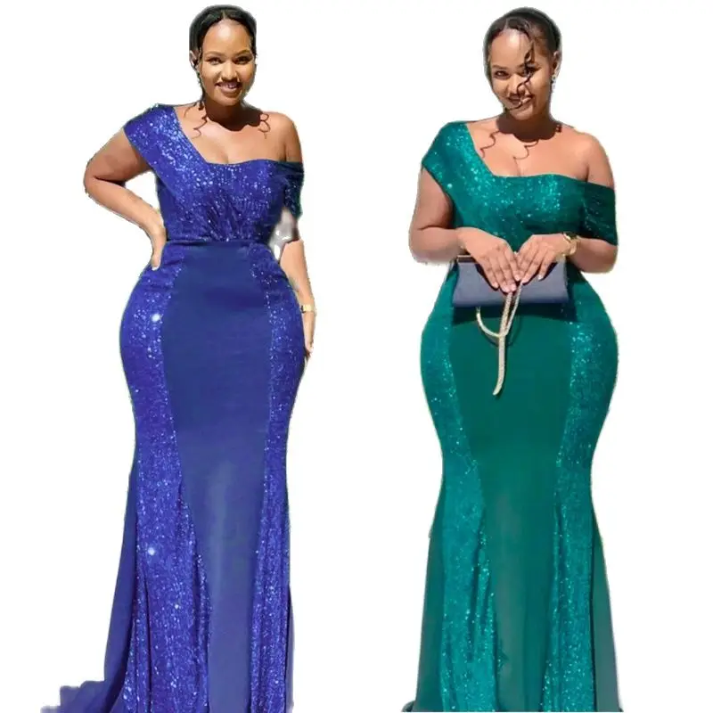 

African Sexy Dresses For Women 2022 New Slim Gown Dashiki Sequin Shiny Bodycon Long Dress Wedding Party Bridesmaid Robes