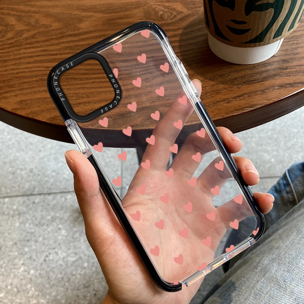 

Love Heart Phone Case for iPhone 14ProMax 14Plus 13Pro 12Pro 11 Pro Max Transparent Soft Cover for iPhone 14 13 12 11 Capas