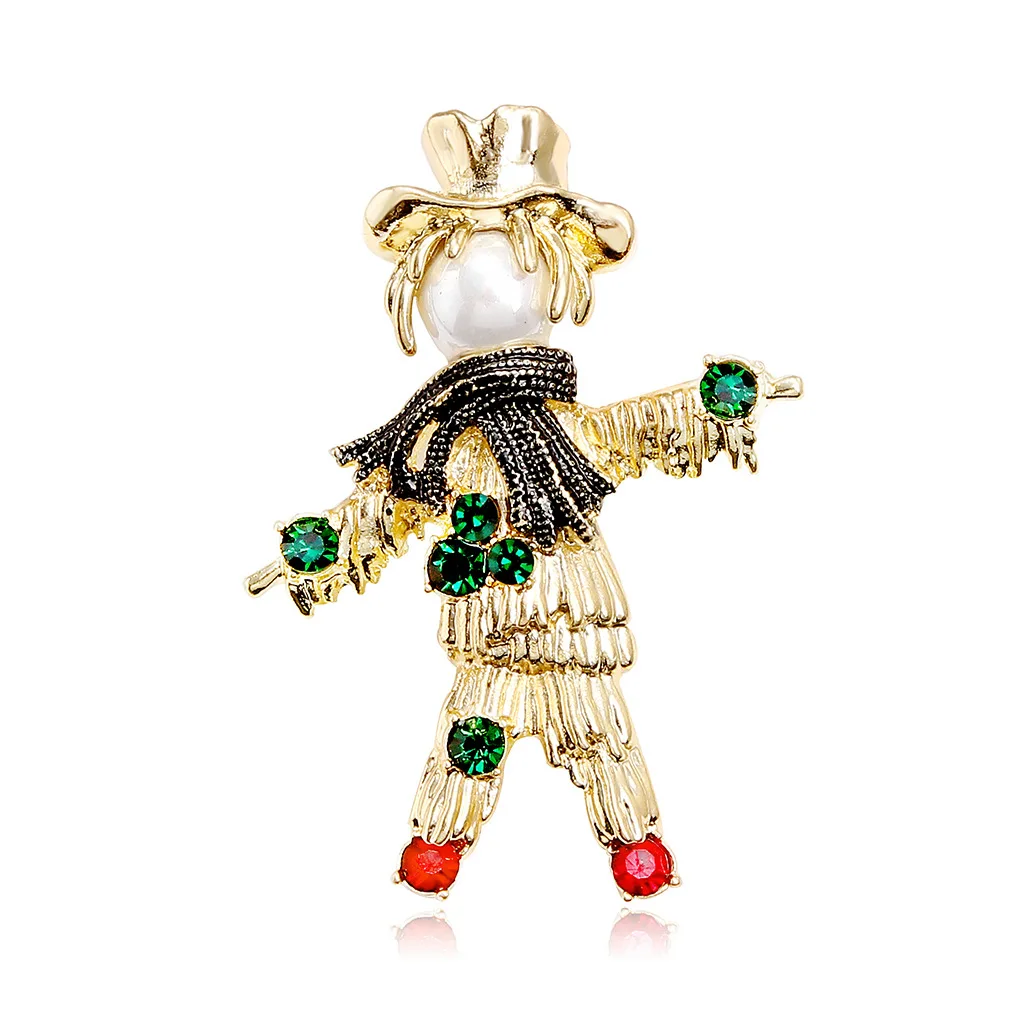 

Rhinestone Scarecrow Brooch Fashion Cartoon Figure Pin Creative Winter Party Daily Clothing Suit Sweater Jewelry Accessories