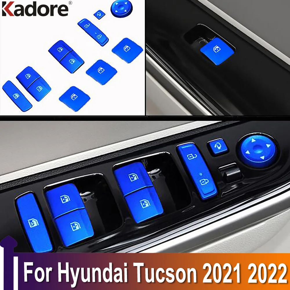 

For Hyundai Tucson 2021 2022 Blue Interior Door Window Lift Glass Switch Buttons Cover Molding Car Styling