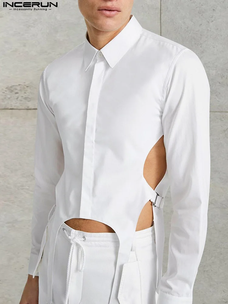 

Рубашка INCERUN мужская с отложным воротником, пикантная Повседневная ажурная одежда с длинными рукавами, модная уличная одежда на пуговицах, ...