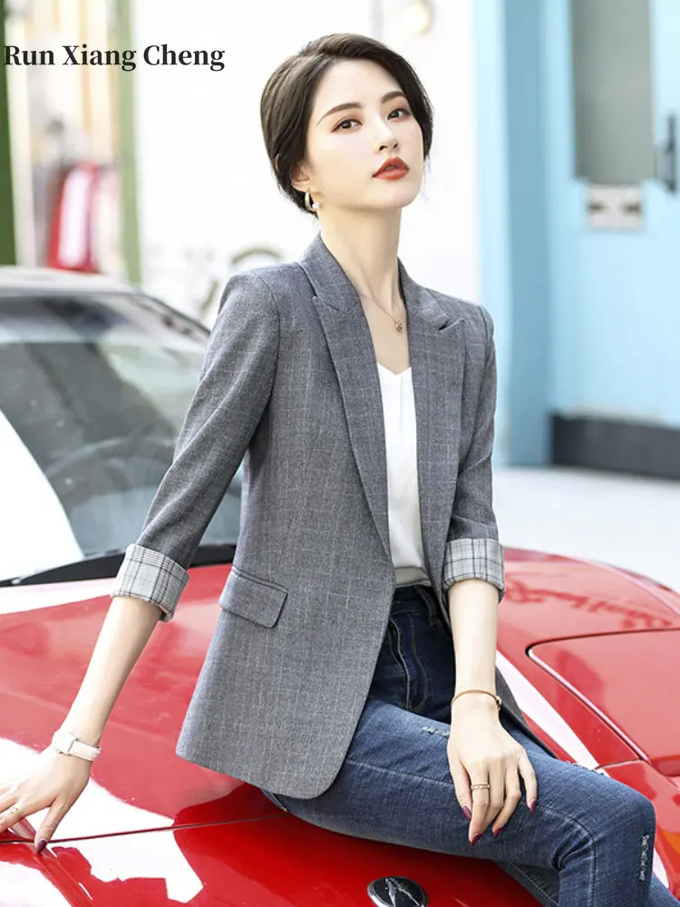 Women's Half Sleeved Blazers 2023 Spring Summer New Free Shipping Slim Solid Color Suit Coat Commuting Simple Atmosphere Suit