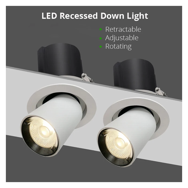 Luz LED empotrada retráctil ajustable para el hogar, centro comercial, tienda, Hotel, luces de techo empotradas, 10W, 15W