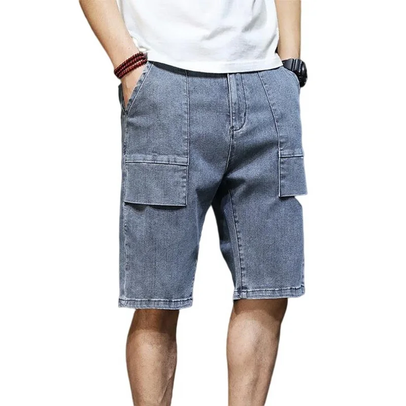 Men's Embroidery Jeans Shorts Slim Fit Appliques Hole High Street Jeans Shorts Men Knee Length Jeans