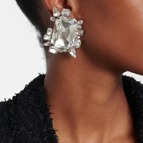 Дизайнерские серьги-клипсы для женщин, крупные Квадратные Украшения неправильной формы со стразами, свадебные украшения, аксессуары в подарок