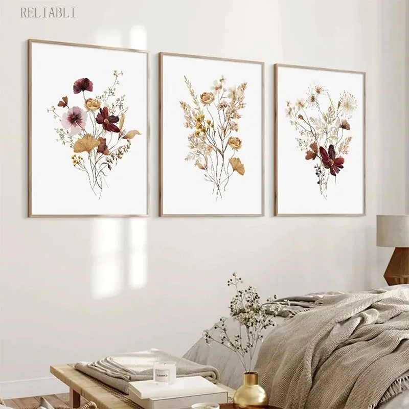 Абстрактный постер с цветами и растениями Картина на холсте Декор для дома