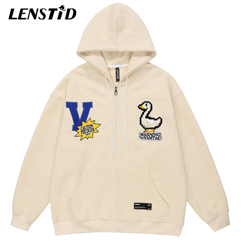 

LENSTID Autumn Men Zip Up Pullover Hoodies Hip Hop Duck Embroidery Tracksuit Streetwear Harajuku Casual Cotton Hooded Sweatshirt