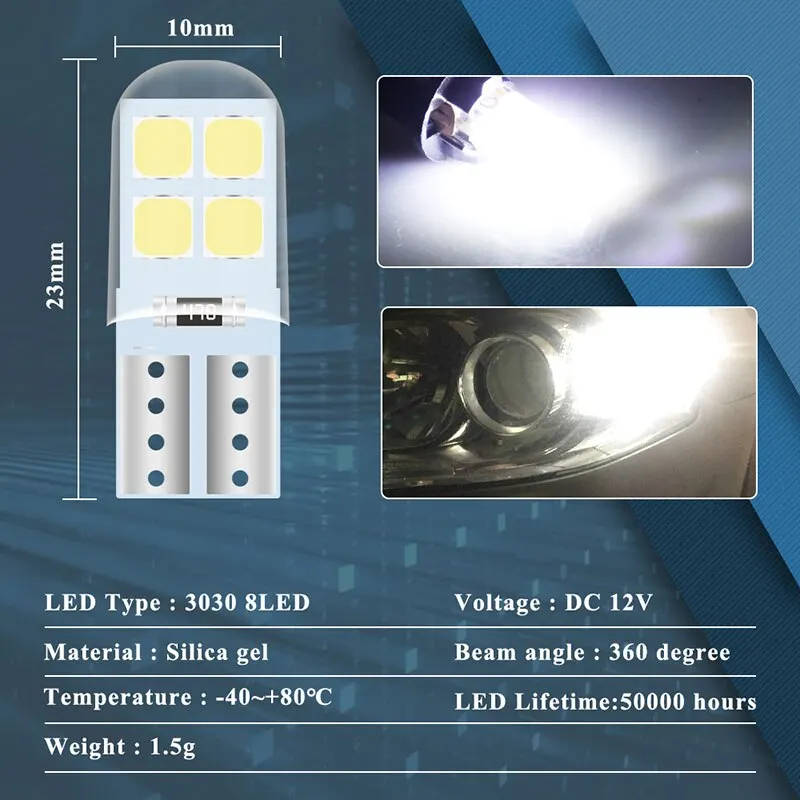 10x3030 8SMD LED T10 W5W Автомобильная Внутренняя Лампа Для Чтения Универсальная NoError License
