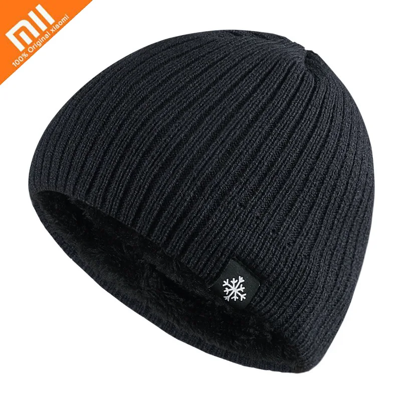 

Шапка Xiaomi для мужчин и женщин, зимние облегающие шапки, вязаные шапки, зимние плотные теплые шапки из бархата, шапки без козырька, Спортивная...