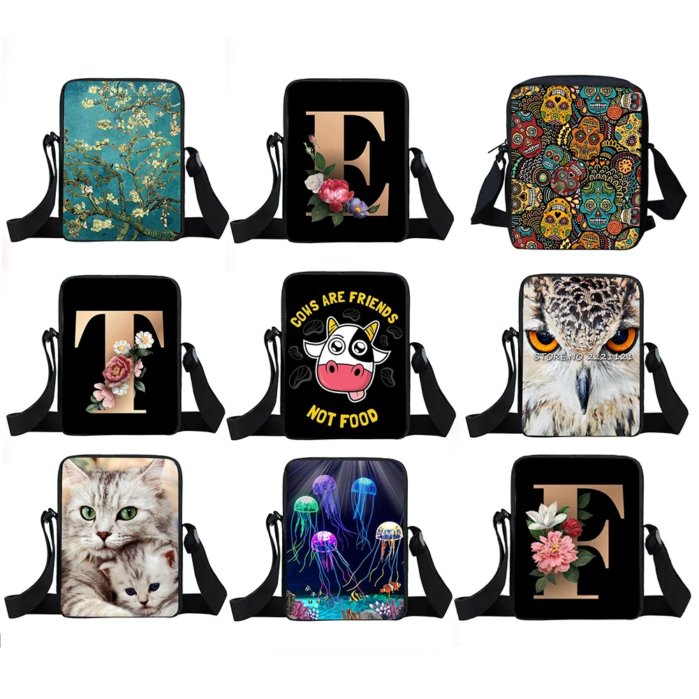 

Women Crossbody Bags Oxford Cloth Vintage Flowers Printed Shoulder Bag Fashion Messenger Bags Vintage Ladies Small Purse