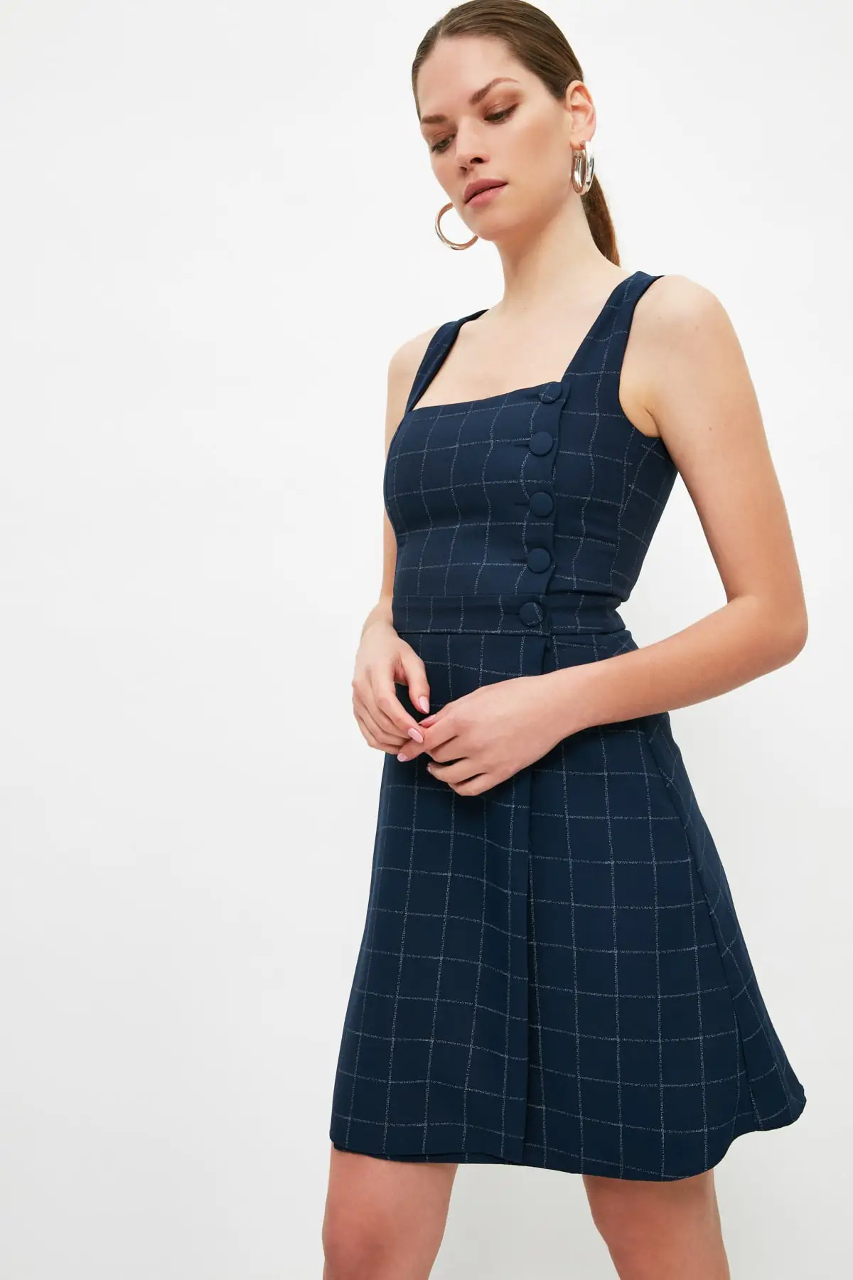 Женское офисное платье с пуговицами желтое/красное/темно-синее | Женская одежда