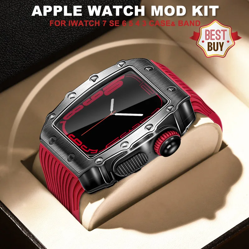 Luxury Aluminum Alloy Sport for Apple Watch Band 7 45mm 41mm Silicone Belt for iwatch Series 7 6 SE 5 44mm 40mm Modification kit