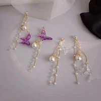 women 2022 bow tassel earrings korean net celebrity style with pearl jewelry fairy temperament high quality big earrings