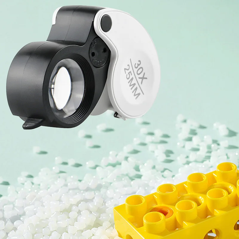 30X MINI Jewelry Magnifying Glass 2 LED With Rope Foldable Magnifier Lens Diameter 25mm for Jade Antique Appraisal Professional