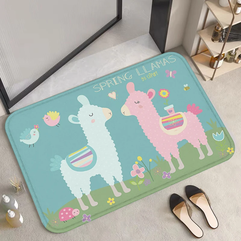 

Non-slip Mat Alpaca Cartoon Living Room Rug Custom Entrance Carpet Bedroom Mats Home Carpets Rugs Bath Foot Kitchen Prayer Door