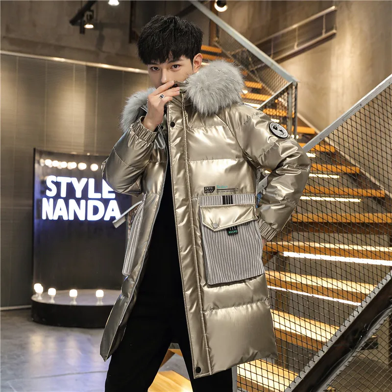 Winter cotton padded clothes for men 2022 New bright medium long coat Fashion handsome jacket Heavy warm winter jacket men